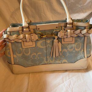 Vintage Coach Blue and White Handbag